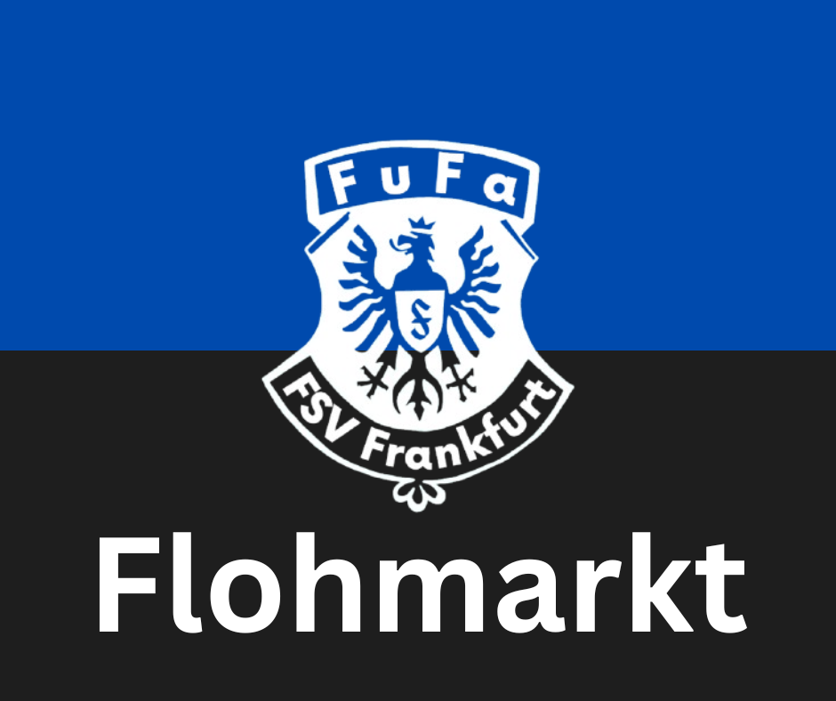 Schwarz Blauer Hintergrund und Weißes Fufa Logo mit Beschriftung Flohmarkt